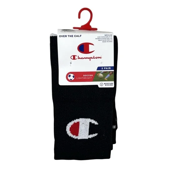 New Champion Over the Calf Socks Sz Medium  2 Pairs Soccer Lacrosse Sports‎