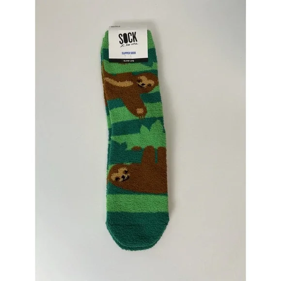 Sock‎ it to me Slipper sock-Slow life Fuzzy warm non-slip grip green sloth