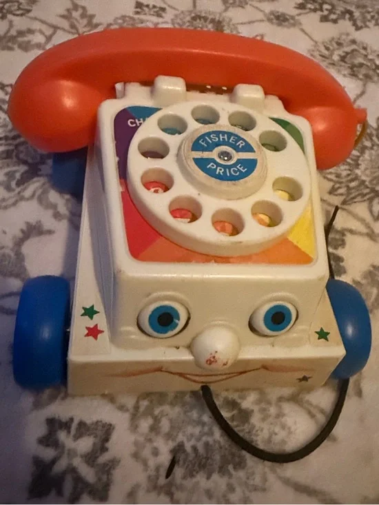 Vintage 1961 Fisher Price Chatter Phone #747 Telephone Pull Toy with Moving Eyes