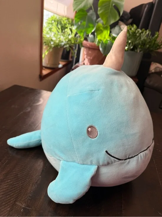 Cuddle Pals Blue Narwhal Plush Toy / Pillow with Cream Horn