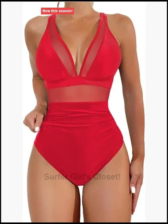 Plus Size Mesh Tummy Control One Piece Swimsuit with Removable Padded Bralette
