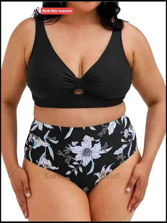 Plus Size High Waisted Cutout Bikini Set with Back Hook