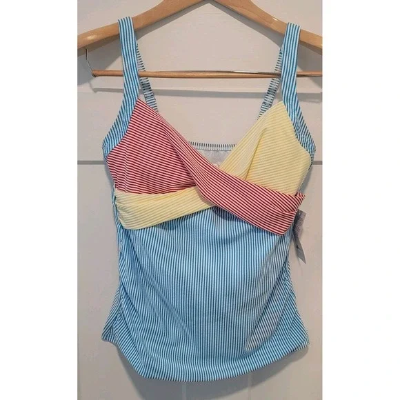 Lands End Tankini Bathing Suit 8 colorblock Stripe Pool Vacation Beach‎ Summer