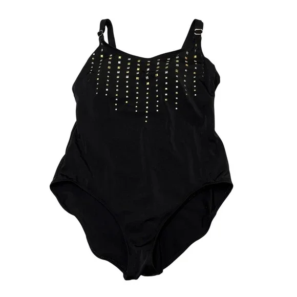 Chicos Swimsuit Black Metallic Studded One Piece 16 Padded Resort Vacation