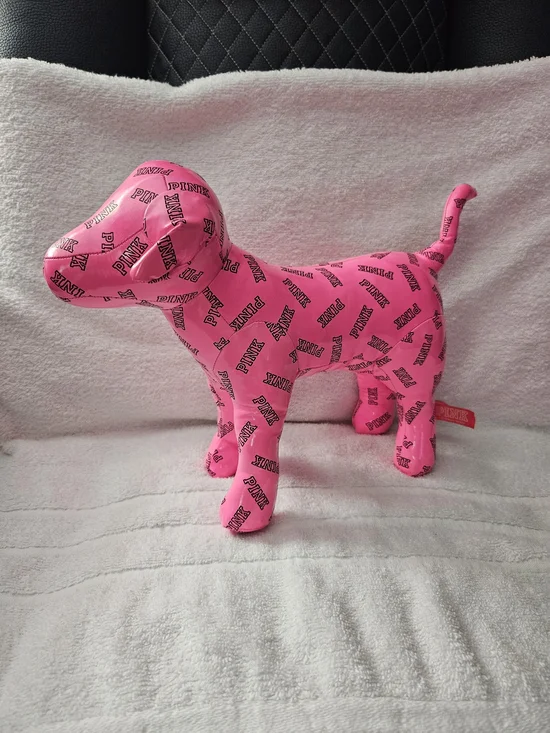 Victoria's Secret PINK Large Dog Plush 2015 Hot Pink Black Graffiti Logo 10