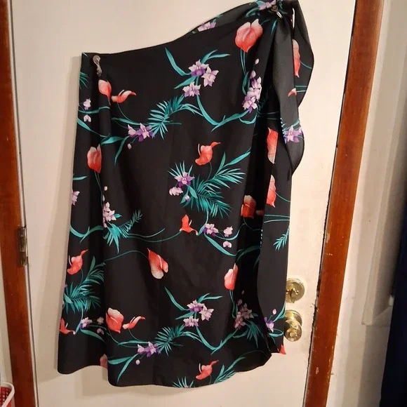 Vintage Tropical Floral‎ Sarong Beachy Cruise USA Hawaiian L EUC