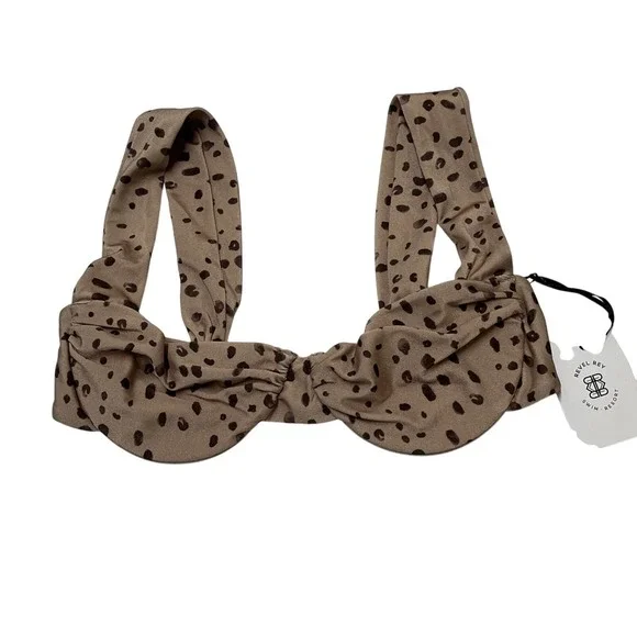 Revel Rey Binki Spencer Top Brown Animal Cheetah Print Underwire S Scrunch Strap