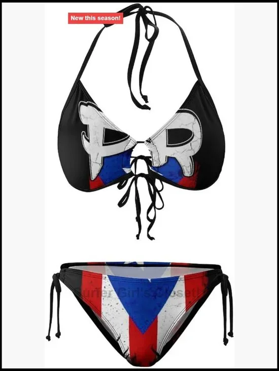 Puerto Rico Flag Bikini Set with Strappy Triangle Top and Low Rise Briefs