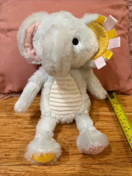 Plush Light Gray Elephant Stuffed Animal with Pink & Yellow Accents