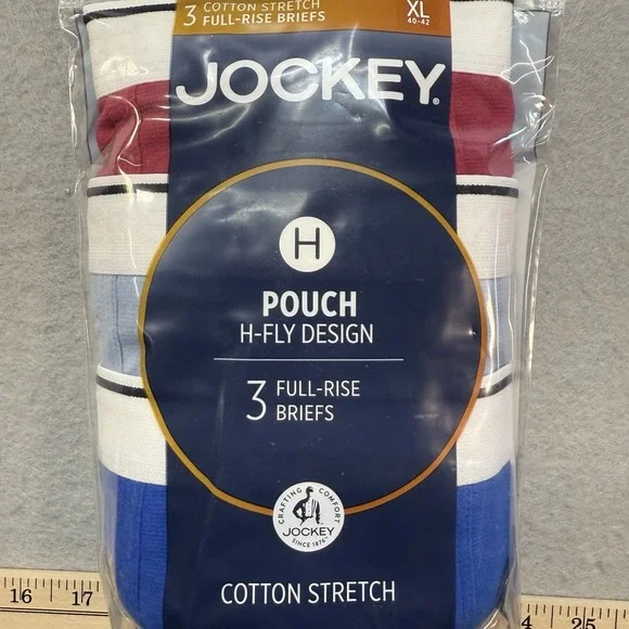 Jockey Pouch H Fly‎ Design 3 Men's Full Rise Briefs XL, Blue, Red, Multicolor