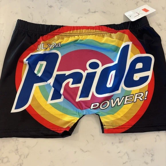 Pride LGBTQ Boxer Briefs Booty Shorts‎ Men SZ LG Black Rainbow Back Pride Power