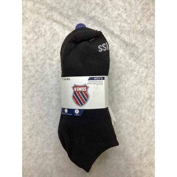 K-Swiss Mens 7 Pair Low Cut Ankle Socks Black White Cushion Size 10-13 KSSKM0039