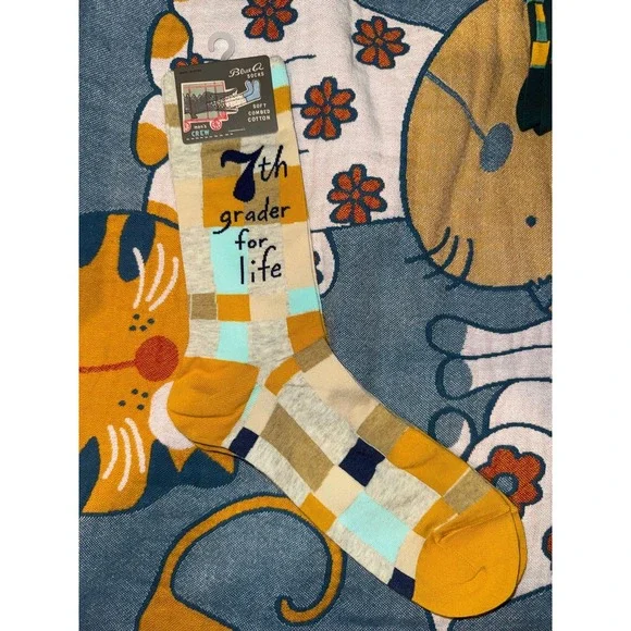 Blue Q Mens Crew Socks 7th Grader For Life Mustard‎ Yellow Combed Cotton Novelty