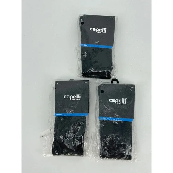 Lot of 3 Capelli Sport Men's Black Soccer Socks Size Small New-Sports Athleisure
