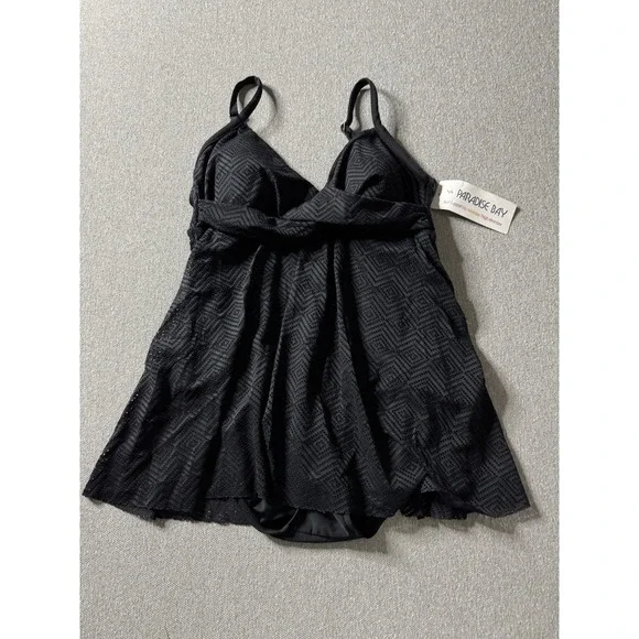 Paradise Bay Women's  Black One Piece Lace Covered Bathing Suit 14 Beach,‎ Swim