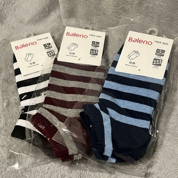 Baleno Antibacterial Short Striped Socks New 3 Pairs Sealed Free Fitting Size‎
