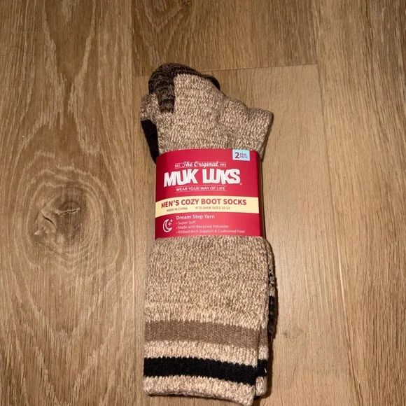 Muk Luks Men’s Boot Socks Warm & Cozy Dream Step Yarn One Size Fits Most 2 Pairs