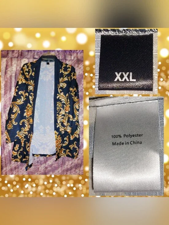 Unbranded Black & Golden Yellow Baroque Kimono Cardigan/Coverup XXL(16/18/20)