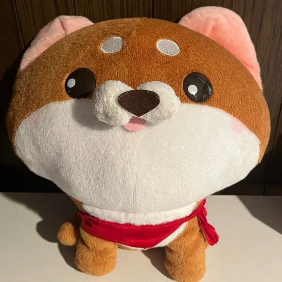 Yell Shiba Inu Plush Brown Dog Red Bandana 16” Stuffed Animal Large Japan Akita
