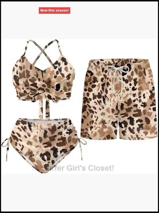 Matching Couples 2 Piece Bikini Set & Swim Trunks Trendy Aloha Outfits