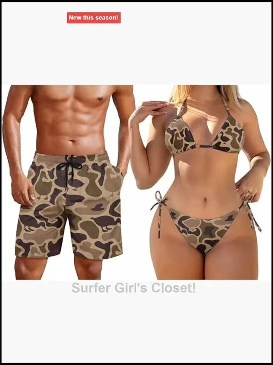 Matching Couple Swimwear - Women's Bikini Set & Men's Swim Trunks