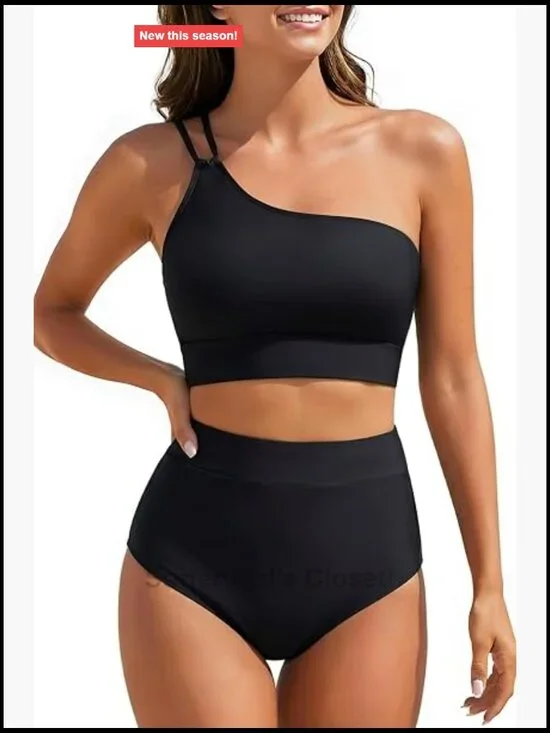 High Waisted Bikini One Shoulder Two Piece Swimsuits Tummy Control Full