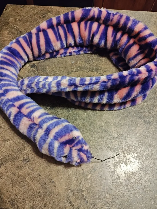 Plush Eel Snake Scarf in Pink and Purple Stripe
