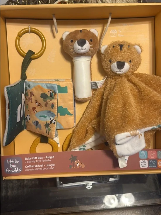 Jungle Baby Gift Box - Brown Plush Comforter & Activity Toys