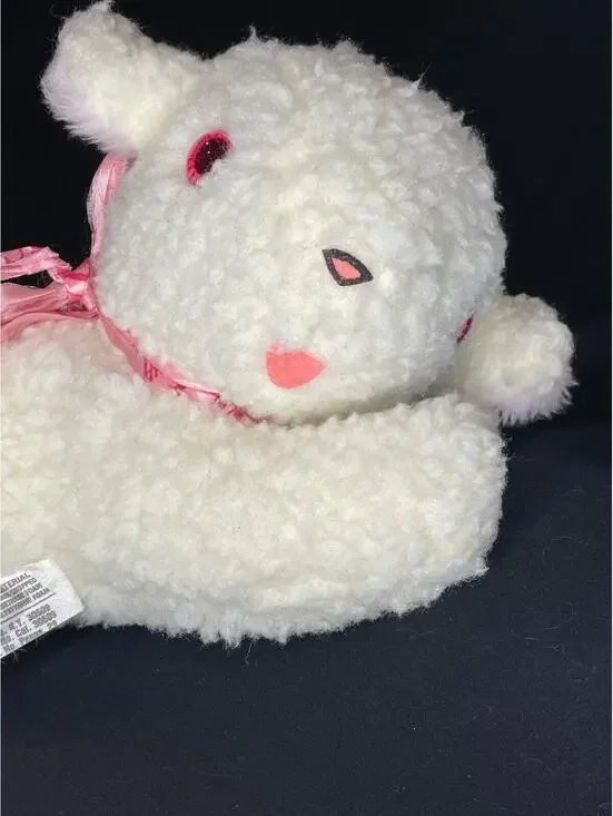 Vintage 1970s Doll Craft Musical Lamb Plush – Pink Jewel Eyes –Working Music Box