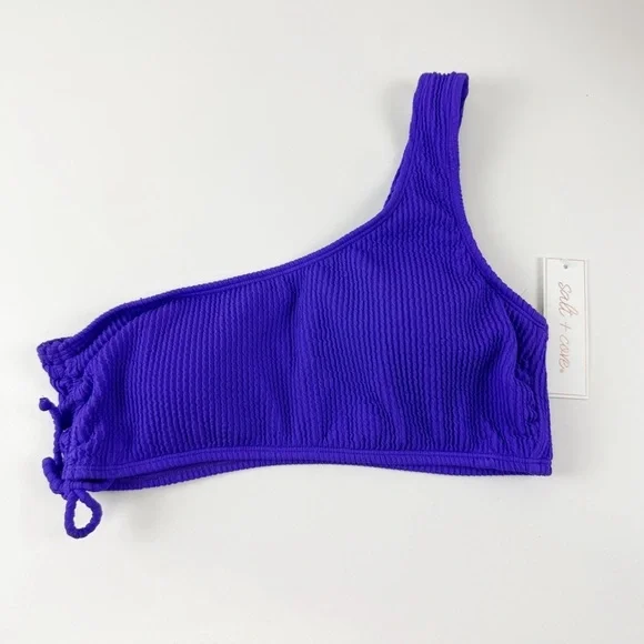 Salt + Cove Bikini Top Juniors Size Large Purple Ribbed One Strap Swim NWT