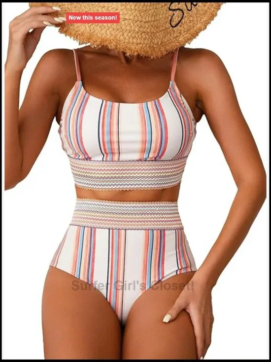 High Waisted Bikini Set Tummy Control Full Coverage Swimwear Summer Beach