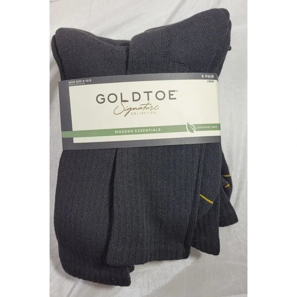 Goldtoe 6pk Signature Men's Repreve Modern Knit Crew Socks - Black - L