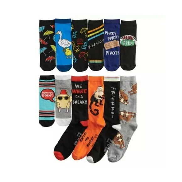 FRIENDS The TV Series 12 Days Of Socks in Gift Box 4 Crew 8 Low Cut Novelty New