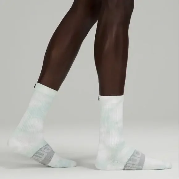 LULULEMON Blue White Grey Logo Tie Dye Cotton Yarn Crew Tall Tube Socks Unisex