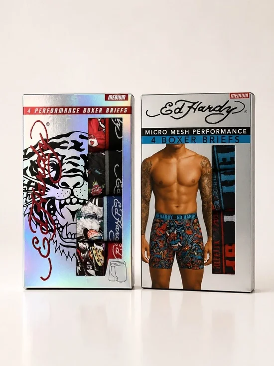 Ed Hardy 8pc Performance Boxer Briefs Bundle Medium Tattoo Multicolor NIB