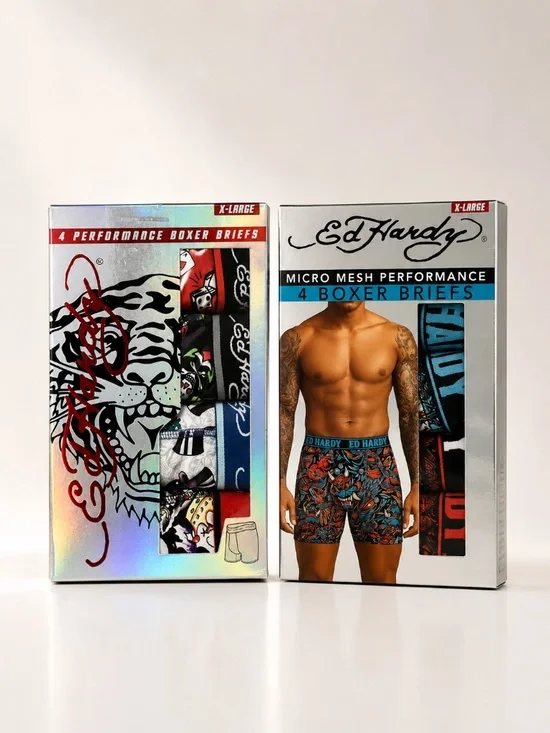 Ed Hardy 8-Pair Performance Boxer Brief Bundle – Men's XL (40-42) Multicolor