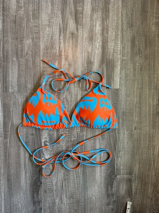 SHEIN Orange and Blue Triangle   Swim Top