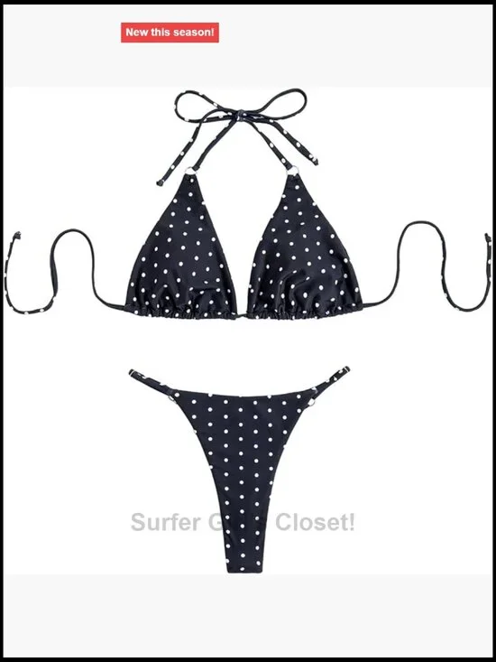 2 Piece Polka Dots Halter String Bikini Set High Cut Bathing Suit