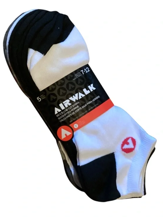 Airwalk Men’s Low Cut Socks 5 Pair Pack White Black Gray Shoe Size 7-12 NWT