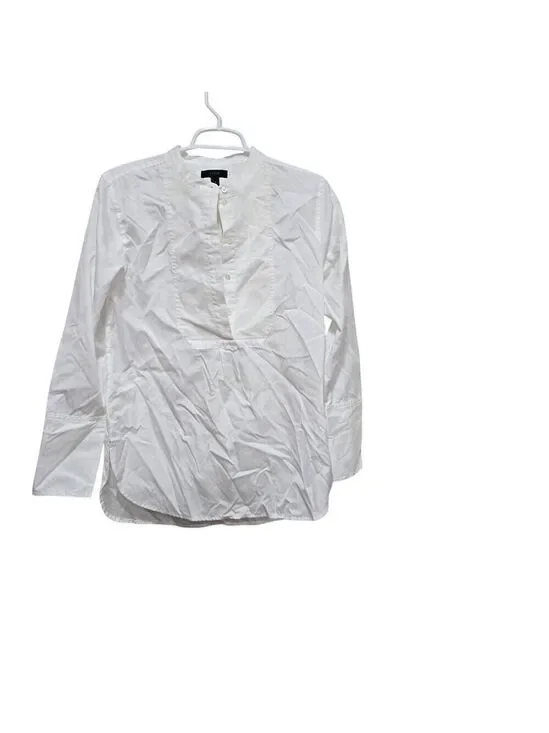 J.Crew White Cotton Bib Front Tunic Blouse Size 2 Long Sleeve