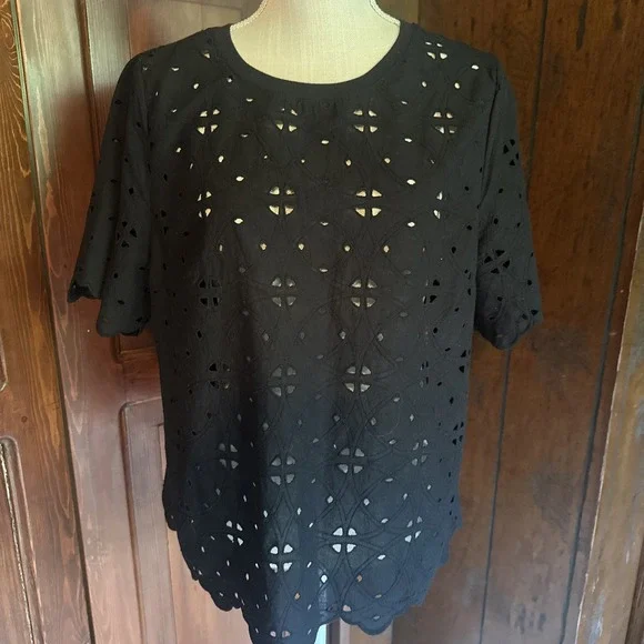 Womens WHO WHAT WEAR TOP EYELET  Blouse SZ Large NOT LINED  , Cotton- EUC