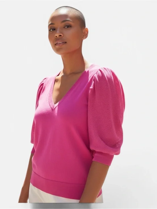 DKNY Hot Pink Puff Sleeve Sweater