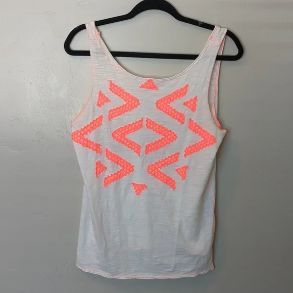 We the‎ Free People Textured Neon Pink White Tank Top Size M