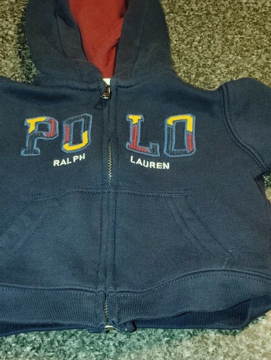 Ralph Lauren Navy Zip Hoodie with Multicolor POLO Embroidery