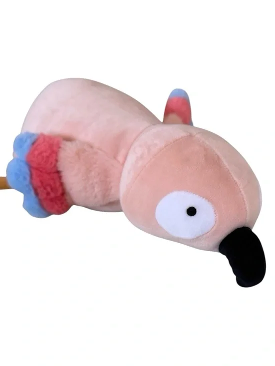 Plush Pink Flamingo Toy with Blue & Coral Accents