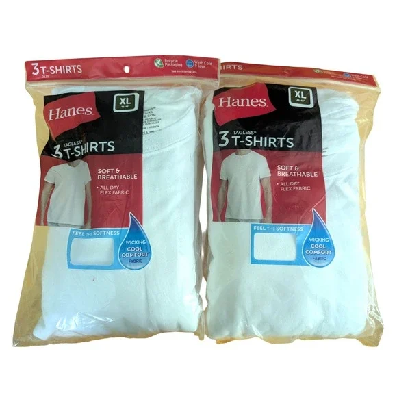 Hanes Mens (2) 3 Pack White Tagless T-Shirts XL 46-48 Crew Cotton Undershirts