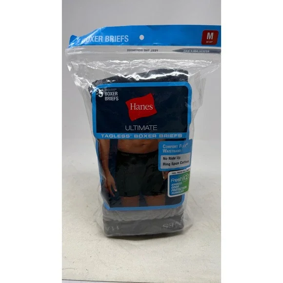 Hanes Ultimate Tagless Boxer Briefs 5 Pack Mens Medium Black Grey 76925P NEW
