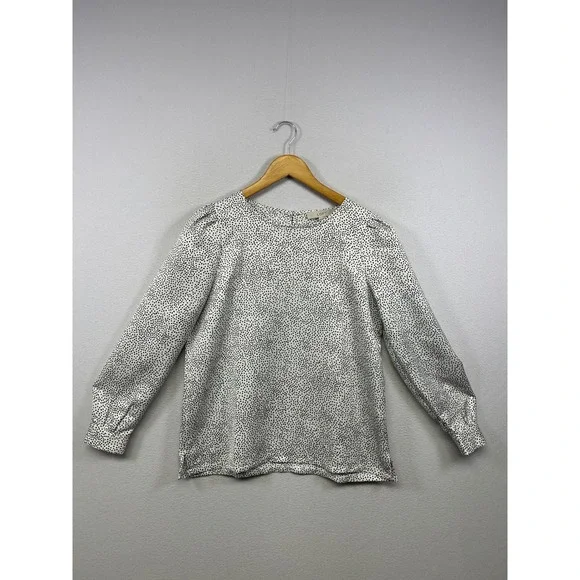 LOFT Polka Dot Office Career Womens Small Petite White Black Puff Sleeve Blouse