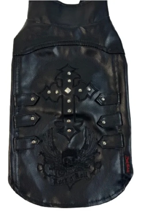 Bret Michaels Black Pleather Studded Rock & Roll Dog Vest