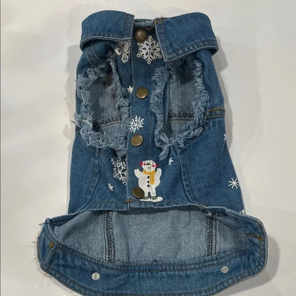 Denim Dog Vest with Snowman Embroidery